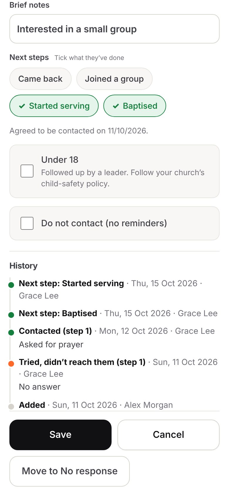 A person’s follow-up history