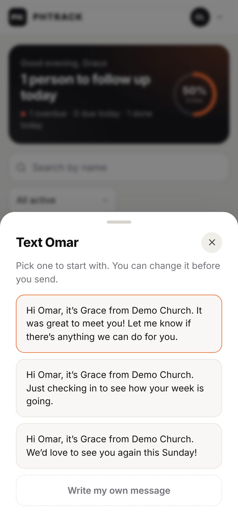 Choosing a ready-written text message